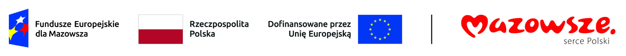 Logotypy Funduszy Europejskich dla Mazowsza, Rzeczypospolitej Polskiej, Unii Europejskiej i Mazowsza