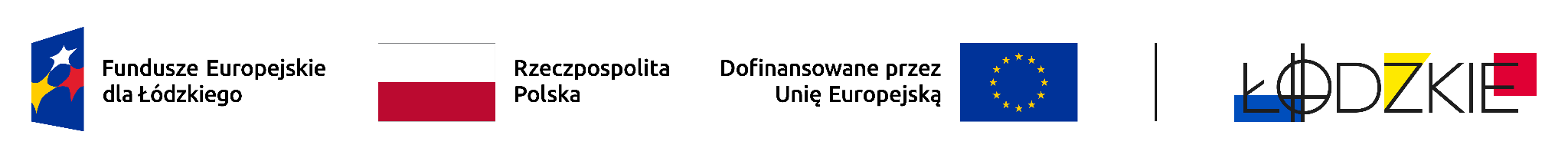 Logotypy Funduszy Europejskich, Rzeczypospolitej Polskiej, Unii Europejskiej i Województwa Łódzkiego